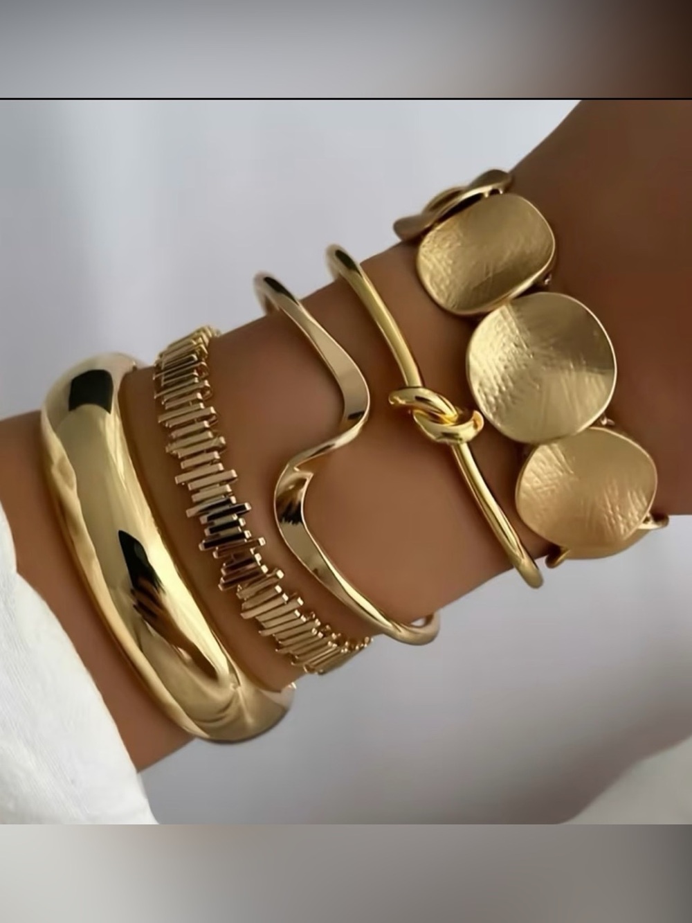 Classic Gold Link & Disc Bracelet Set - Women Jewelry